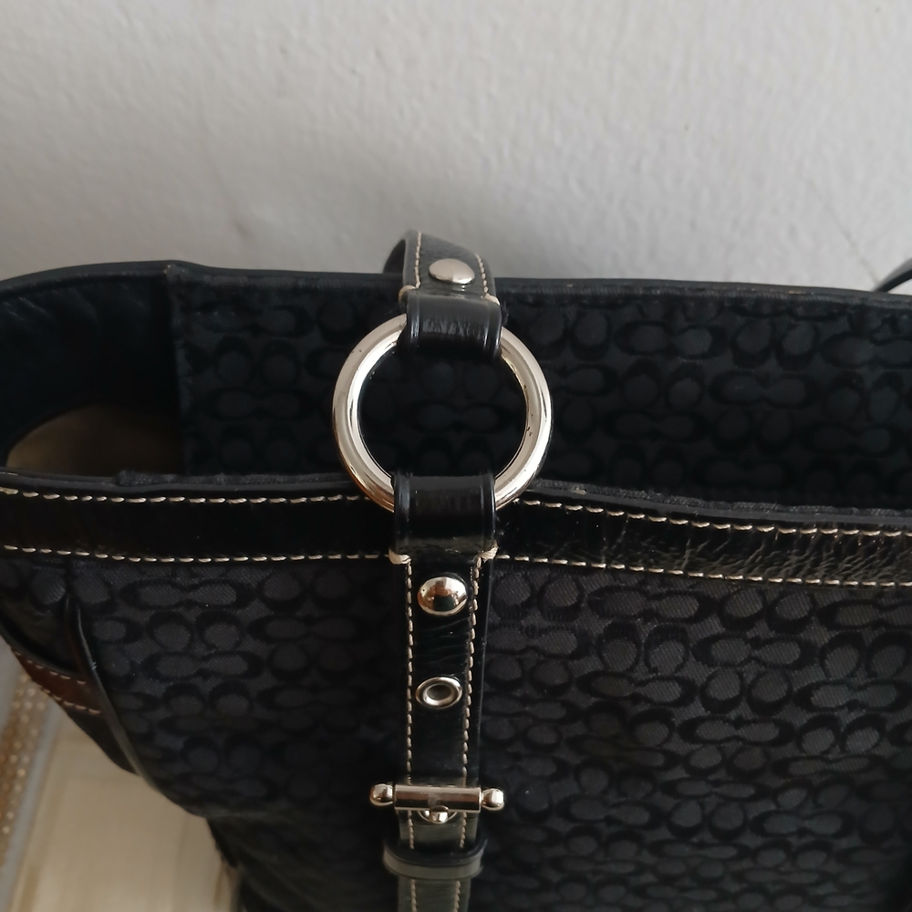 Vintage Coach Signature Gallery Jacquard Black Tote Purse Carryall - Picture 6 of 12